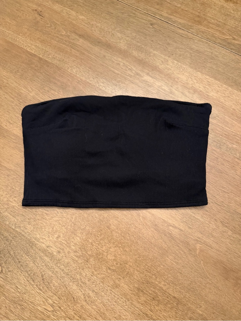 aerie Black Ribbed Strapless Bandeau Swim Top